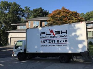 Moving truck near the house. Flash Moving