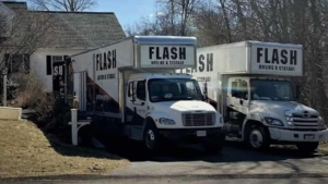 Moving trucks near the house