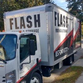 Moving truck parked in Boston