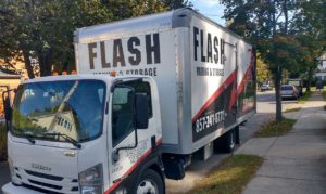 Moving truck parked in Boston
