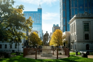 historic raleigh monument in a vibrant cityscape